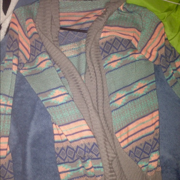 Coral and Teal cardigan fleece