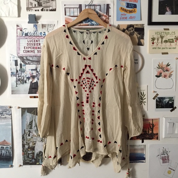 Free People Boho Gauze Beaded Top tunic