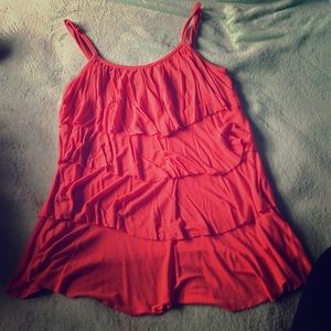 Coral ruffle skinny strap shirt