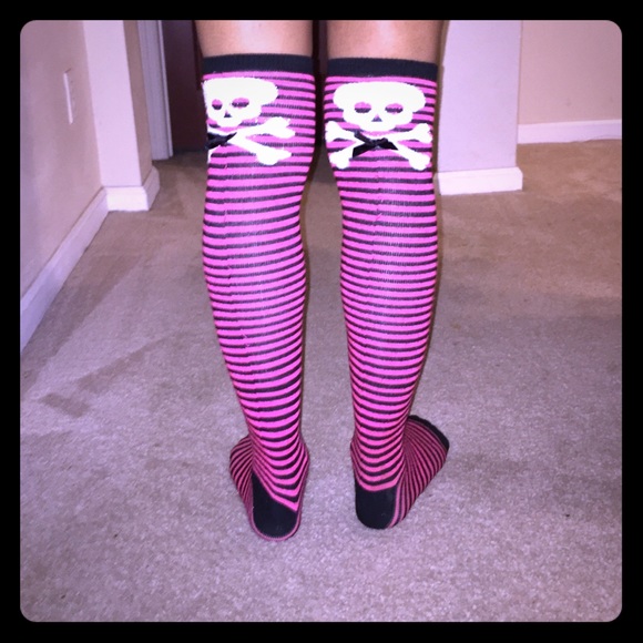 Pink/black stripped knee high socks