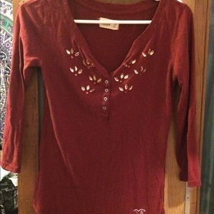 Red 3/4 sleeve shirt hollister