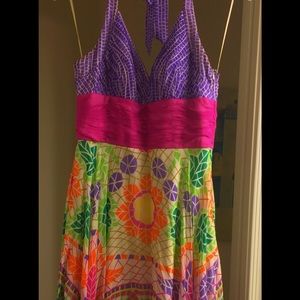 Sangria Bright & Bold Halter Handkerchief Dress