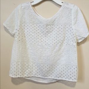 Eyelet Crocheted Cropped T