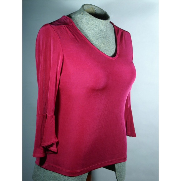 Travel Knit Flutter Sleeve V-Neck Pink Blouse NWT