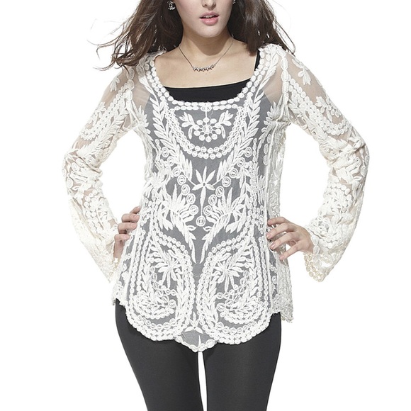 Simply couture Tops - ✨HP✨Girly girl party! Sheer Embroidered Top