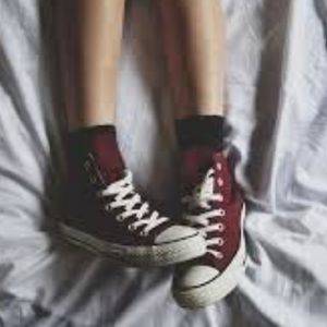 Burgundy high top Converse