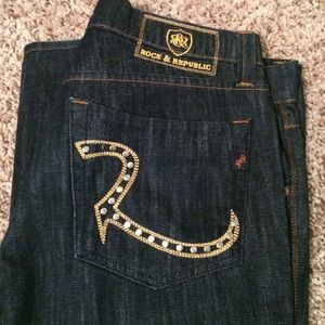 MENS ROCK&REPUBLIC DARK DENIM JEANS SZ 34