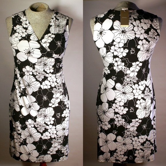 Merona Dresses & Skirts - Floral Print V-Neck Black & White Dress