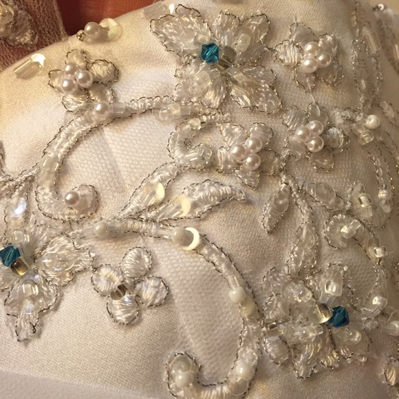 💍💐 FLOWER GIRL Dress White Teal Sz3 DavidsBridal