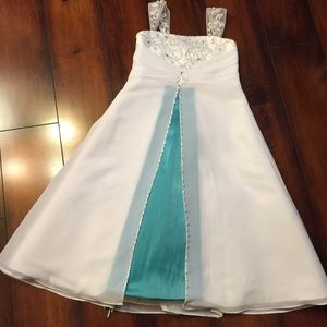 💍 FLOWERGIRL DRESS💐 Sz3 David'sBridal WhiteTeal