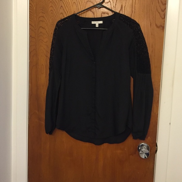 Pale Sky Tops - Black XS Pale Sky Button Up Blouse lace sleeves