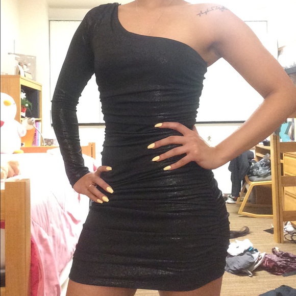 Black one sleeve glitter dress