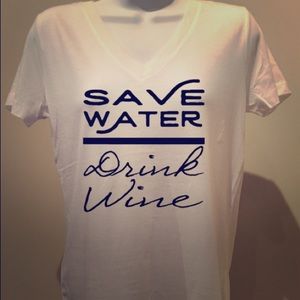 Save water drink wine handmade t shirt v neck