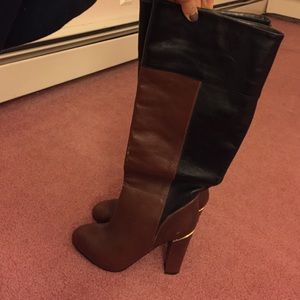 Black Brown Leather heeled Boots