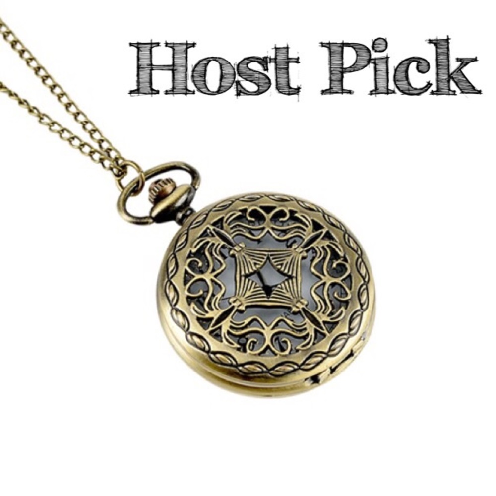 Burnish Gold Clock Pendant Necklace