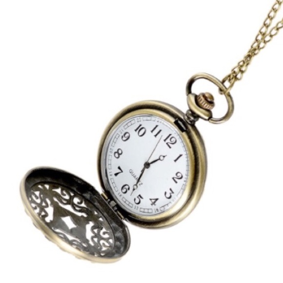 Burnish Gold Clock Pendant Necklace - Picture 2 of 5