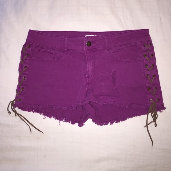 Dark lavender lace up shorts