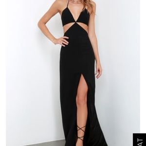 LuLus black halter maxi dress