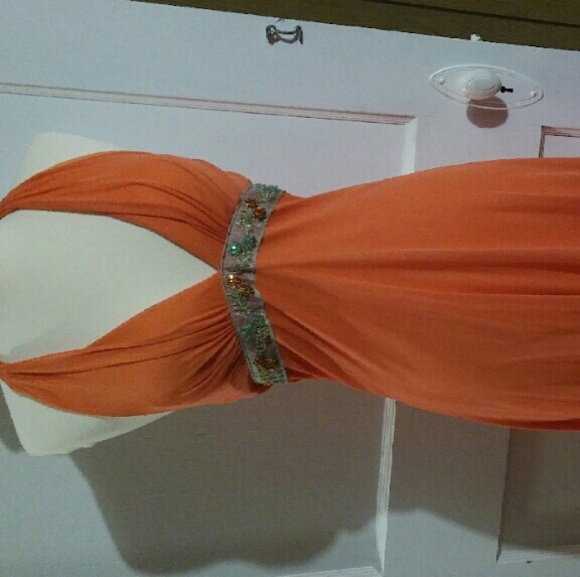 Orange Deep V Neck Flowy Dress