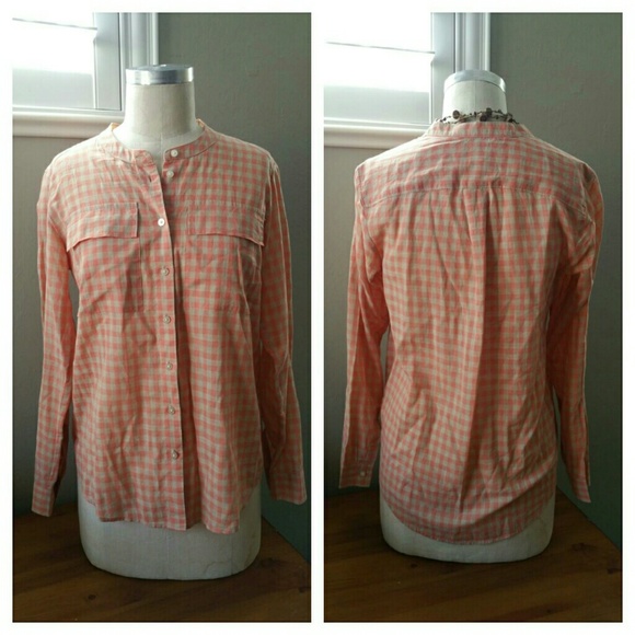 GAP Pretty Peach & Tan Plaid Button Down - Picture 1 of 3