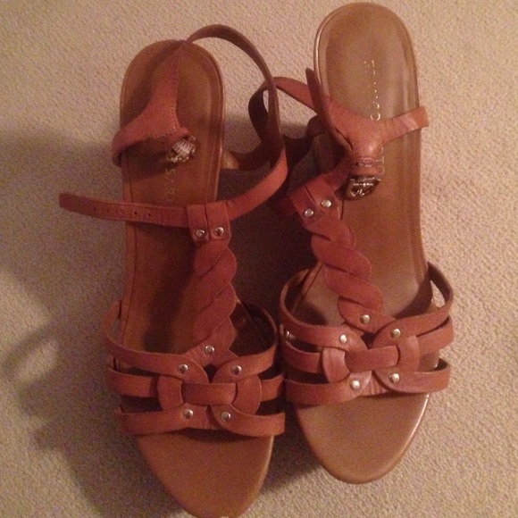 Tan studded cork wedges