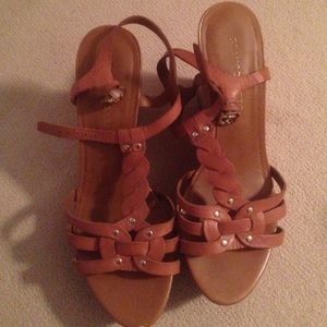 Tan studded cork wedges