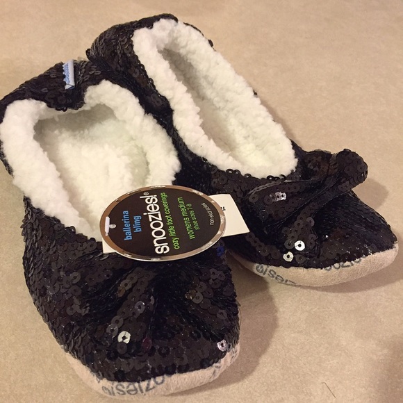 black sequined slippers with bow accent