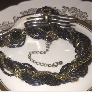 Vintage Blue & Black Caviar W/Chains Necklace