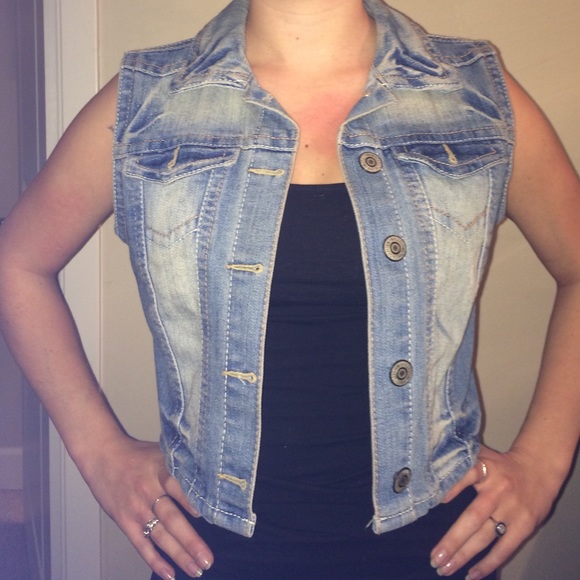 Light wash denim vest