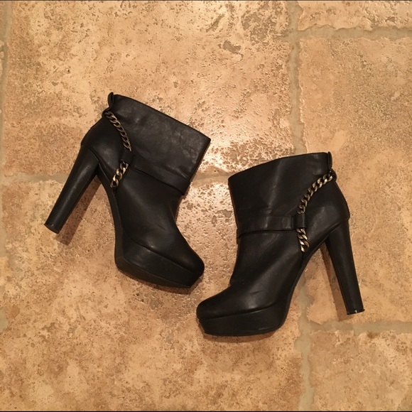 Black Leather Heeled Booties