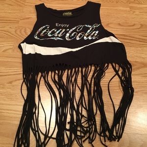 Coca Cola crop top w/ fringe