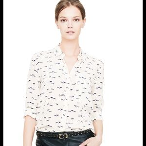 Club Monaco white silk shirt greyhound print