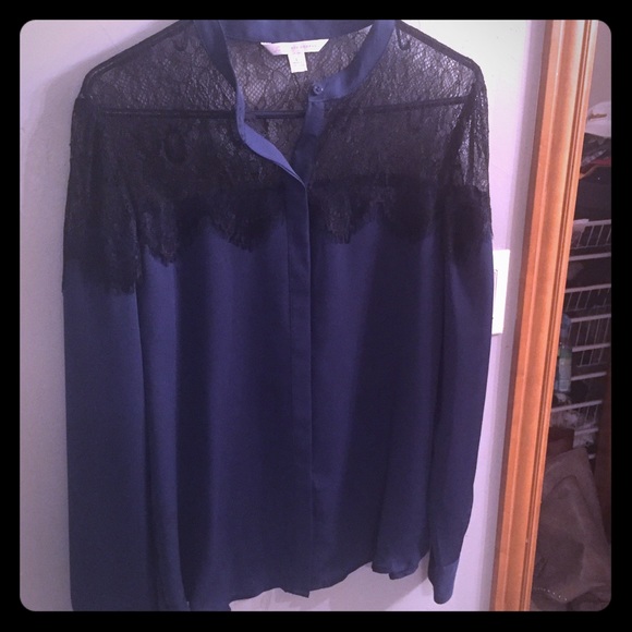 Navy Blue/Black Lace Top