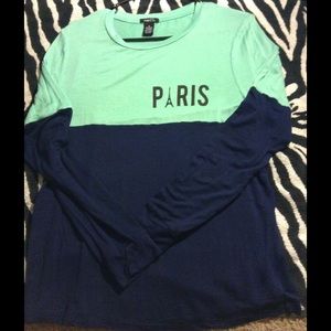 Long Sleeve Navy Blue And Mint Green Paris Shirt.