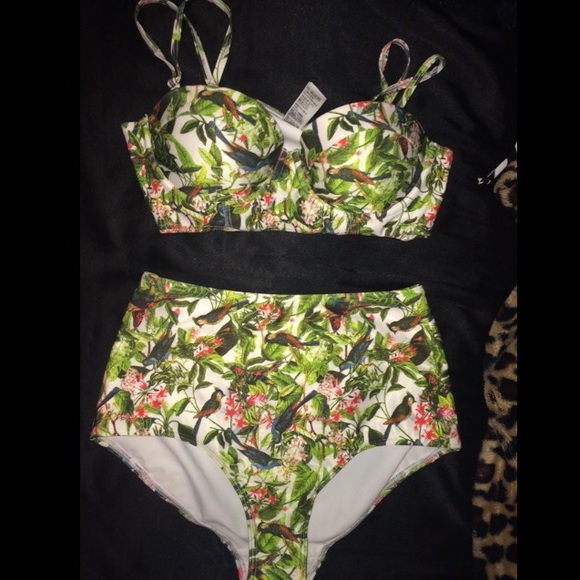 High rise push up jungle themed swim suite