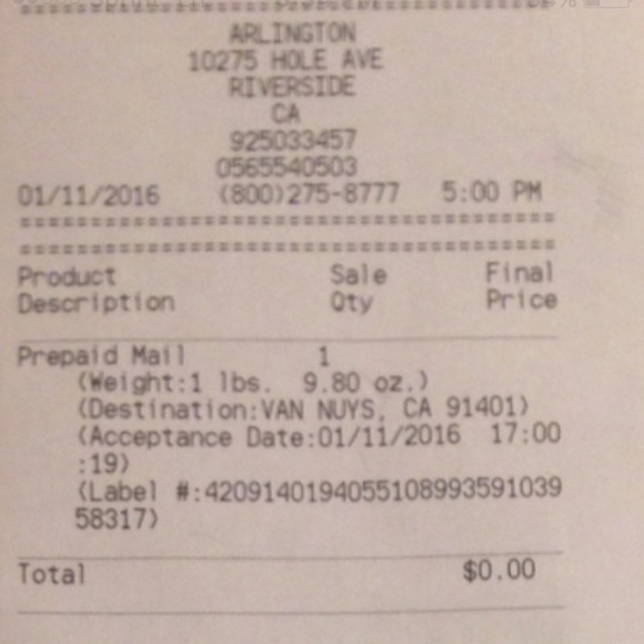 Shipping receipt