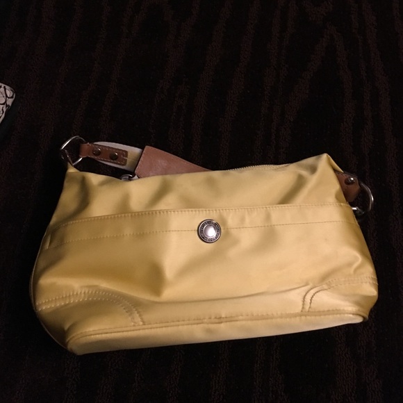 Yellow satin coach bag
