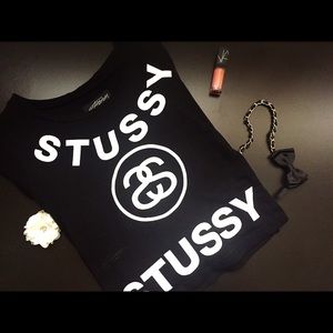 Stussy Black Long Sleeve Crop Top