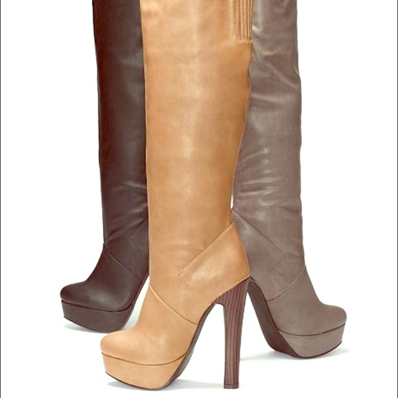 Grey knee high boots