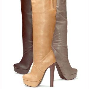 Grey knee high boots