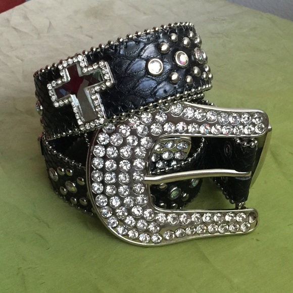 BUNDLED 🎀Crystal Cross Black Leather Cowboy Belt - Picture 2 of 4