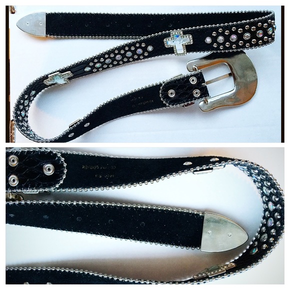 BUNDLED 🎀Crystal Cross Black Leather Cowboy Belt - Picture 4 of 4