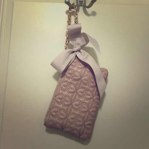 Tan Quilted Hearts Deux Lux Wristlet Clutch