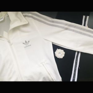 Adidas White and Silver Firebird Jacket