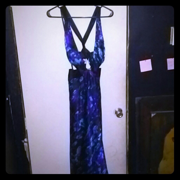 Sexy teal purple cut-out dress