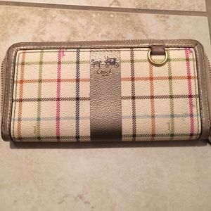 coach plaid/gold wallet