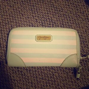 Jessica Simpson white and mint blue wallet.