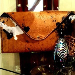 Hand Made Acid Wash Leather Cow Hide Clutch.