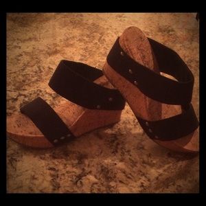 Black & cork wedge sandles
