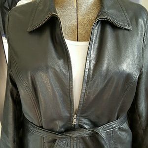 Leather short trench coat